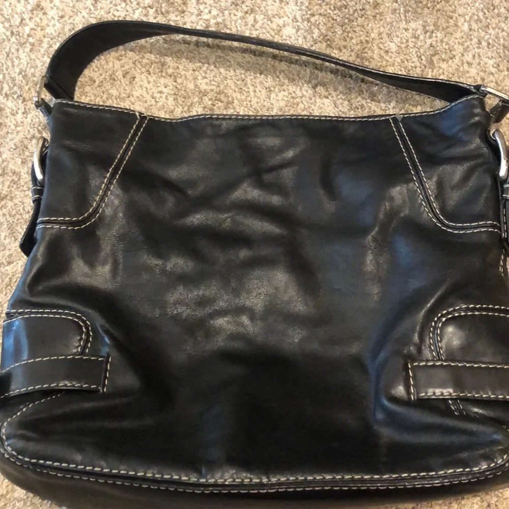 Michael Kors Black Leather Hobo Bag with Contrast Stitching